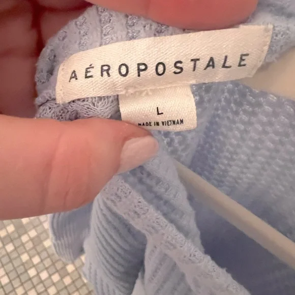 Aeropostale Long Sleeve Wear 2 Ways Cozy Waffle Tee Large Blue - Picture 4 of 9